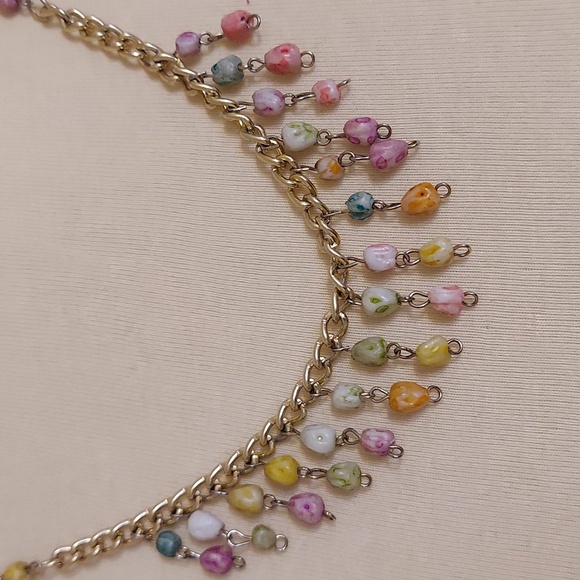 Vintage Multicolor Beaded Gold Chain Necklace - Picture 2 of 7